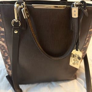 Coach Brown with leopard skin print on sides purse